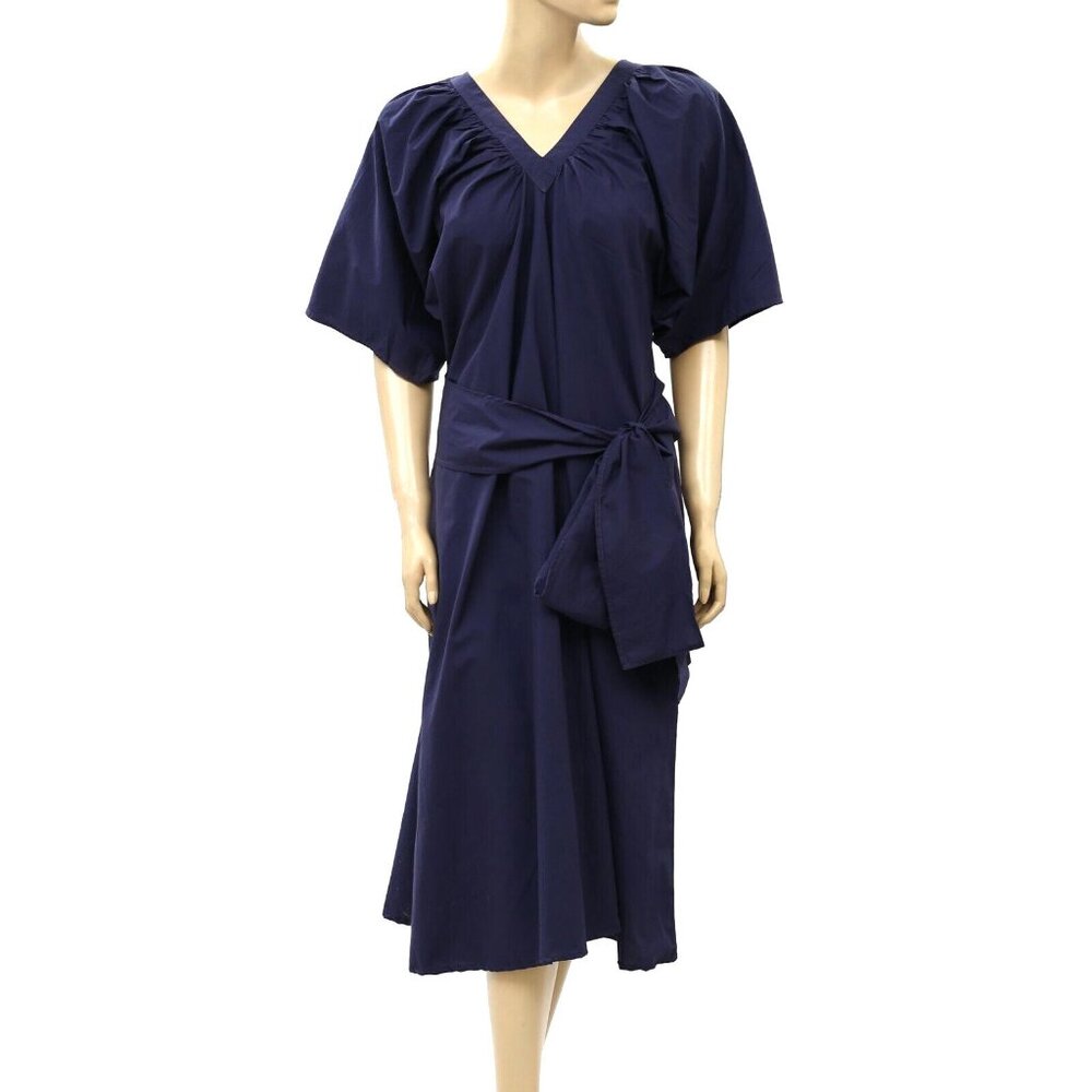 Merlette Lante Solid Midi Dress Kimono Resort Cotton Poplin Navy S New
